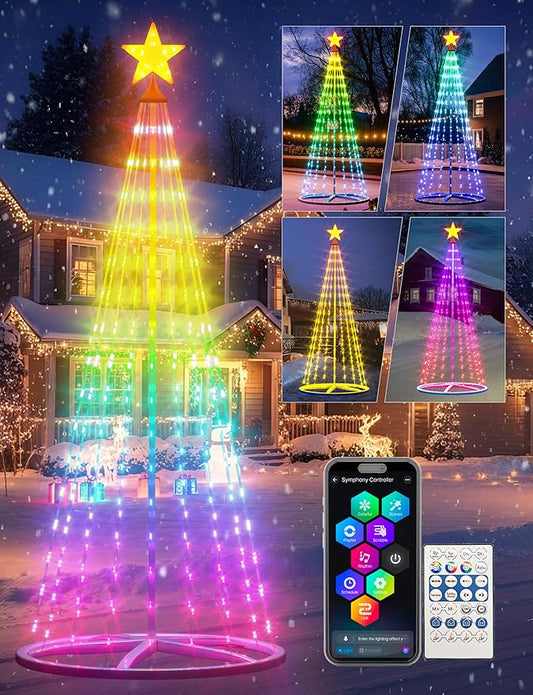 8ft Smart Lighted Christmas Cone Tree Outdoor, 16 Mil Color Changing, Music Sync, Timer, Group Control, RGB Led Christmas Decorations for Indoor Outdoor