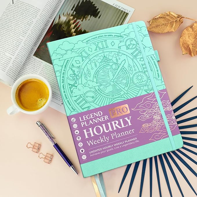 Legend Planner PRO Hourly Schedule - Weekly & Daily Organizer with Time Slots. Appointment Book Journal for Work & Personal, A4 (Aquamarine)