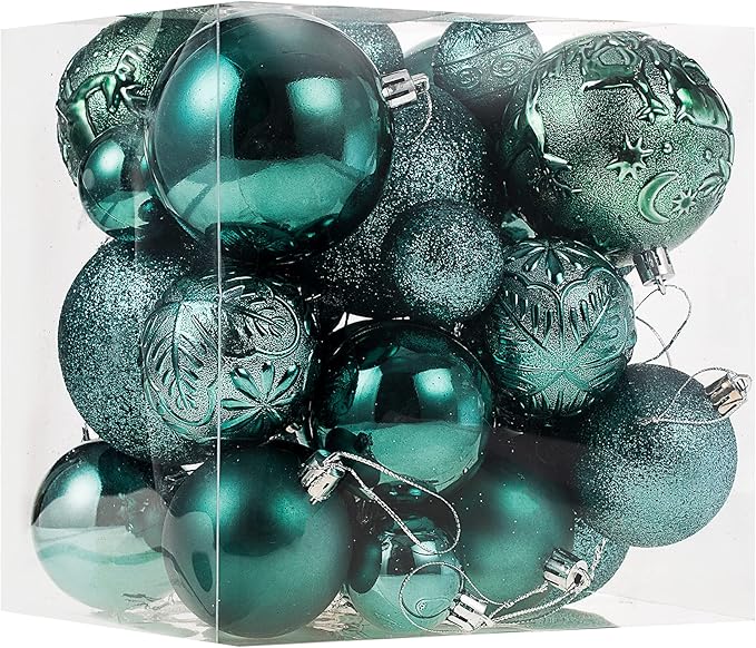 Senjie Green Shatterproof Christmas Ball Ornaments, 32 Pcs, Plastic, Wedding & Christmas, Hanging