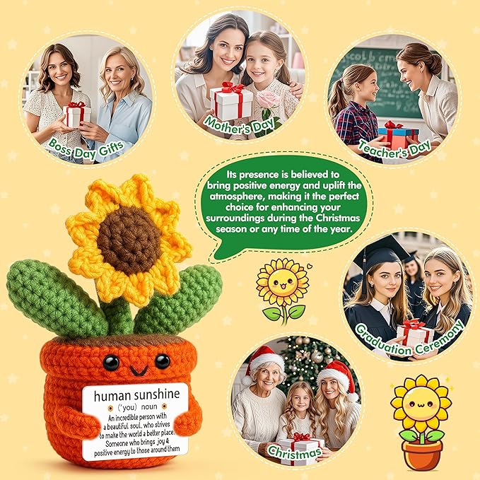 Cute Sunflower Keepsake, Inspirational Gifts for Women Best Friend, You are My Sunshine, Positive Energy Thank You Gift for Mom Daughter Sister Coworker, Cute Desk Decor