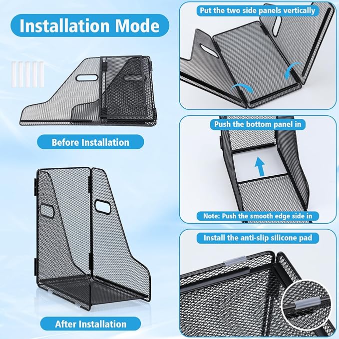 2 Pack Large Binder Folder Holder for Desk Metal Mesh Magazine File Holder Black Vertical File Storage Desktop Binder Organizer Desk Folder Organizer for 3Inch 4Inch 5Inch Binder 10" L x 6" W x 11" H