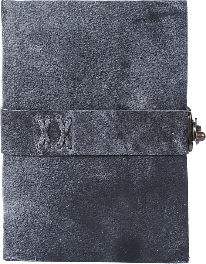 Vintage Leather Journal Handmade Buffalo Non-Refillable Deckle Edge Paper – Leather Bound Journal for Women Men, C-Lock Closure, Ideal for Writing & Travel for Artists (Grey)