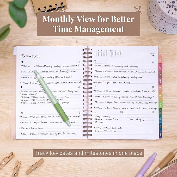 Rileys 2026 Planner, Agenda Planner With Weekly And Monthly View, Daily Agenda Book And Yearly Planners Calendar Book, Spiral Bound With Tabs, Notes, Goals And Holidays (Float, Beige, 8 x 6 in)