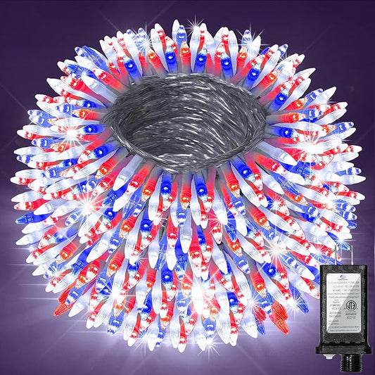 1500 LED 470FT Christmas Lights Outdoor, Christmas String Fairy Lights with Timer & Memory, Waterproof 12 Modes Dimmable Twinkle Tree Lights for Home Patio Wedding Party Yard Decor, Red White & Blue