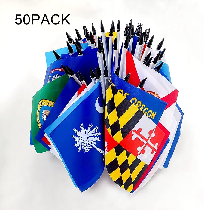 Consummate 50 State Flags Set Small Mini Hand Held Stick Flag,8.2 x 5.5 Inch