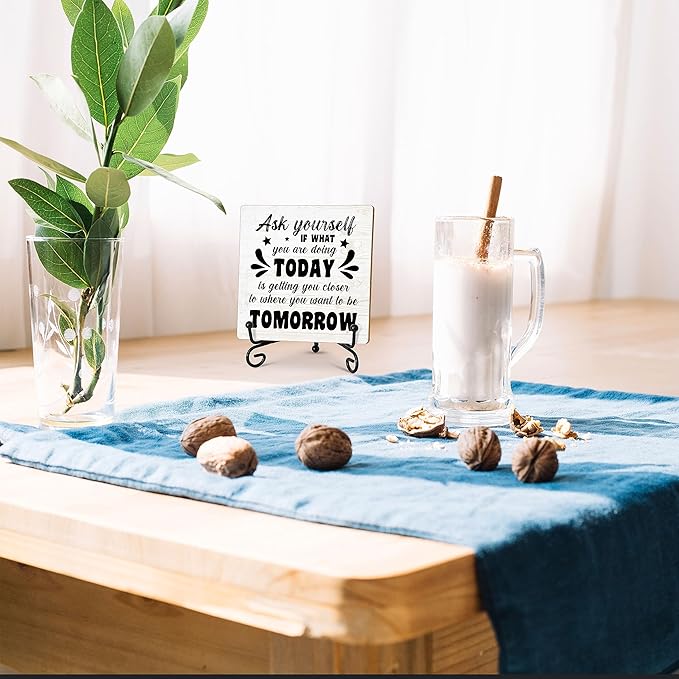 Motivational Desk Decor, Inspirational Home Office Wood Plaque with Stand, Encouragement Gifts for Women Men Coworkers Friends Family - C22