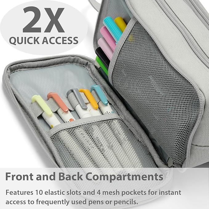 Pencil Case Pouch Box Bag School Supplies Girls Boys Kids, Cute Preppy Stuff Big Capacity Aesthetic Pen Organizer, Back to College Stationary, Gray, Extra Large Style, 2300ml