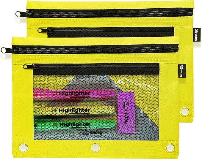Enday Green Pencil Pouch For 3 Ring Binder, Zippered Binder Pencil Pouches, 3 Ring Pencil Pouch for Binder, Pencil Case for Binder, Large Pencil Bags for School, Home, and Office (2 Pack)