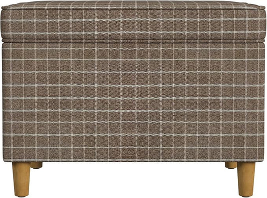 Home Decor | Dinah Collection Modern Storage Ottoman | Ottoman with Storage for Living Room & Bedroom(Brown Windowpane Fabric)
