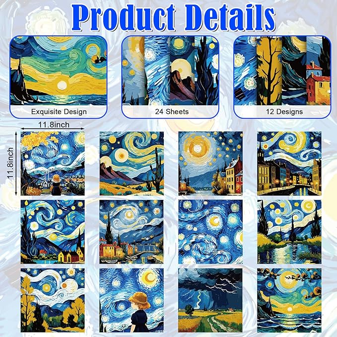 48 Sheets Celestial Scrapbook Paper 11x11, Starry Night Pattern Decorative Scrapbook Paper for Journals DIY Cards and Photo Albums, Aesthetic Craft Supplies for Kids and Adults