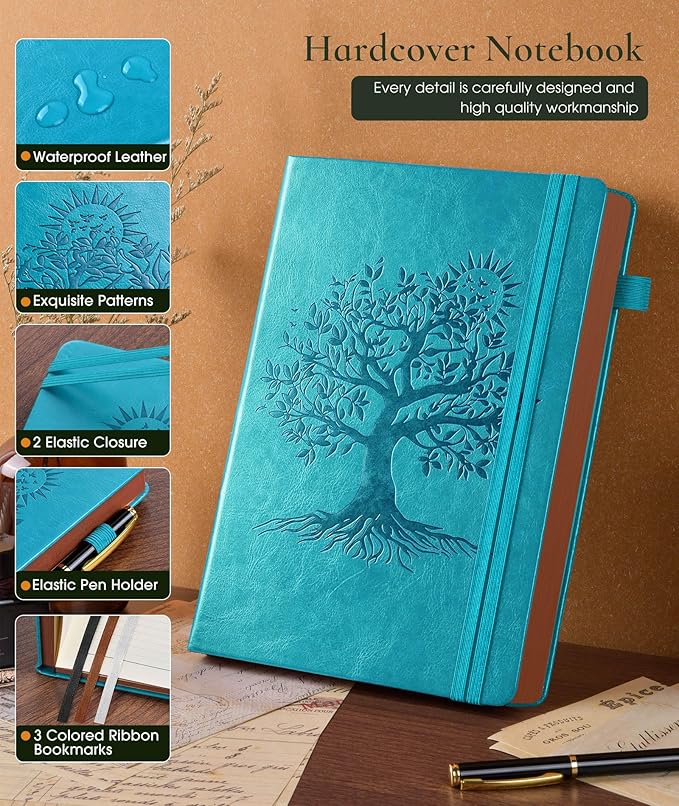Vintage Leather Journal - 300 Page Lined Journal Notebook with Numbered Pages,A5 Notebook for Women Men,Travel Diary,Daily Journal for Writing, Note Taking, School & Work (5.8" x 8.3")