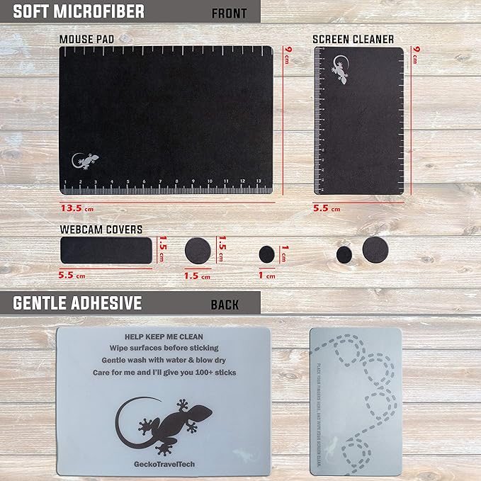 Mouse Pad Adhesive Bottom - Sticks to Any Surface - Portable - Webcam Covers and Screen Cleaner Included (Ruler)