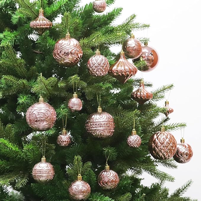 Senjie 36pcs Rose Gold Christmas Ornaments Set: Eclectic Classic, Shatterproof Plastic Balls with Hanging Loops for Christmas, Halloween, Anniversary, Wedding