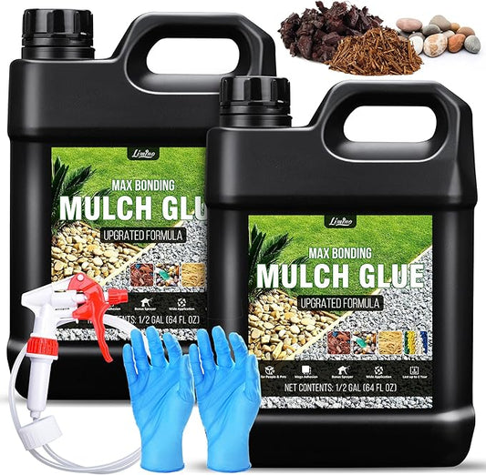 Mulch Glue - 128oz Concentrate Gravel Glue Strong Landscape Adhesive with Applicator for Landscaping, Garden - Safe Ready to Use Mulch Lock Gravel Stabilizer Glue for Pea Gravel, Rock, Leaf, Bark