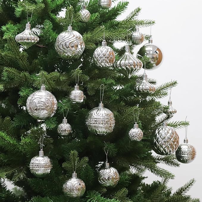 Christmas Ornaments Set with 36pcs Shatterproof Christmas Tree Decorations Multi-Size Christmas Ball Ornaments with 7 Styles Silver