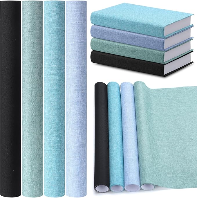 4 Pcs Book Cloth Bookcover Fabric Surface with Paper Backed Book Binding Cloth Fabric Book Cover for Scrapbooking Album DIY Craft Supplies Home, 4 Colors(Cool Color,40 x 16 Inches)