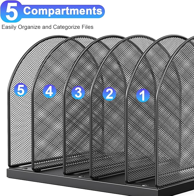 gianotter Desktop File Organizer, Desk Organizer with 5 Compartments, Paper Organizer for Desk, Workspace Organizers for Office Supplies (Black)