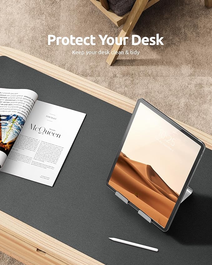 YSAGi Leather Desk Protector, Office Mat, Large Mouse Mat, Non-Slip PU Leather Blotter, Laptop Desk Pad, Waterproof Writing Pad for Office and Home (Dark Grey, 35.4" x 17")