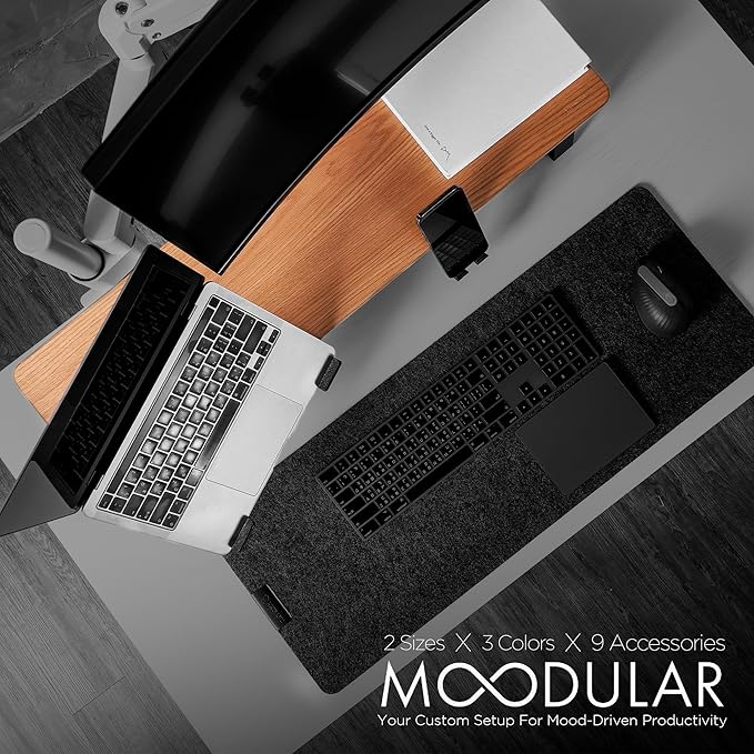 Moodular Wooden Monitor Stand 33.4” (85cm) Desk Organizer with Metal Slide Rails for Drawer, Tray, Laptop, Tablet, Phone & Headphones Customizable Riser for Organized Workspace Oak MS85-O