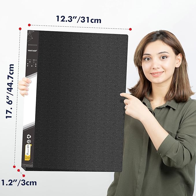 Art Portfolio Folder, 40 Clear Pockets Paper Protectors Display 80 Pages Clear Presentation Book for Artworks, Letters, Report Sheets, Documents (Can Accommodate 11” x17”)