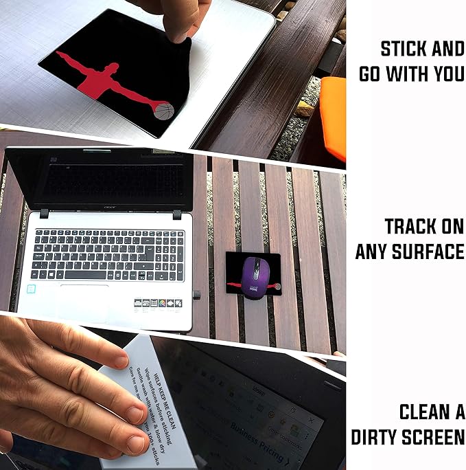 Mouse Pad Adhesive Bottom - Sticks to Any Surface - Portable - Webcam Covers and Screen Cleaner Included (Basketball)