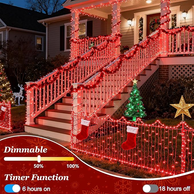 1500 LED 470FT Christmas Lights Outdoor, Christmas String Fairy Lights with Timer & Memory, Waterproof 12 Modes Dimmable Twinkle Tree Lights for Home Patio Wedding Party Yard Xmas Decorations, Red