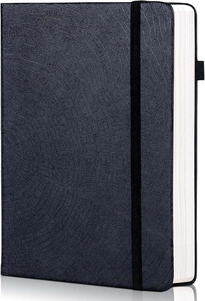 CAGIE Lined Journal for Men Women, Tree Growth Ring Leather Bound Journal Notebook, 256 Pages 100 GSM Journals for Writing, A5 Hardcover Journaling Notebooks for Work, Note Taking, Black