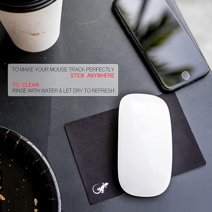 Mouse Pad Adhesive Bottom - Sticks to Any Surface - Portable - Webcam Covers and Screen Cleaner Included (2 Pack -Blank- Black)