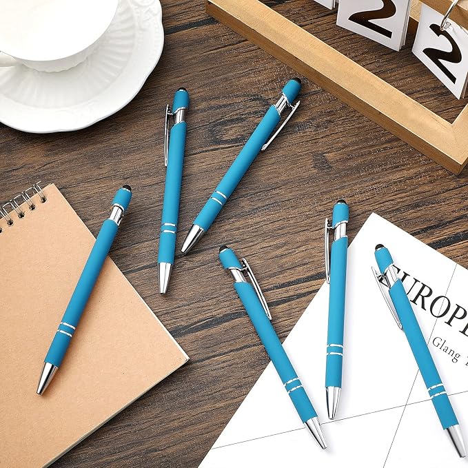 Tenare 12 Pieces 2 in 1 Stylus Metal Ballpoint Pen with Stylus Tip, 1.0 mm Black Ink Ballpoint Pen for Touch Screens(Blue-green)