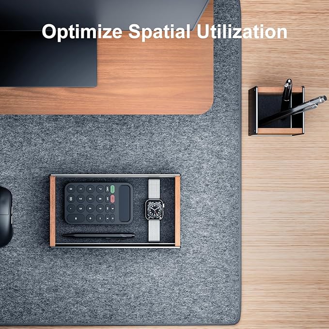 UPERGO Walnut Desk Tray with Pen Holder Set, Natural Wooden Desk Drawer Organizer Office, Organizer Tray for Keys, Pen, Watch