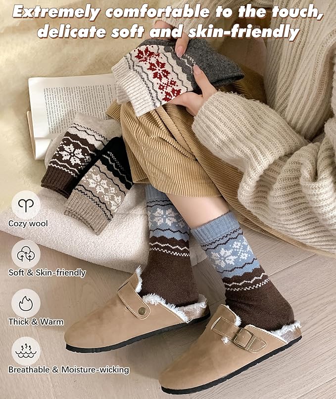 IIG Cute Warm Wool Socks for Women Super Cozy Thick Crew Winter Socks Gifts, 5 Pairs