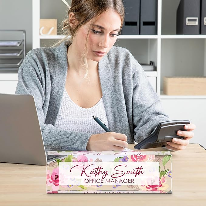 Personalized Name Plate for Desk, Custom Desk Name Plate, Acrylic Name Plate Office Desk Accessories, Personalized Office Gifts for Coworkers Teachers, Employee Appreciation Gifts (A-Watercolor)