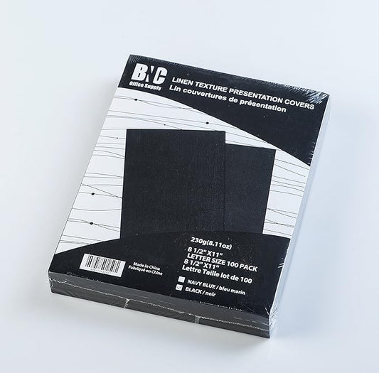 BNC Letter Size Linen Texture Paper Presentation Covers Black Color, Pack of 100