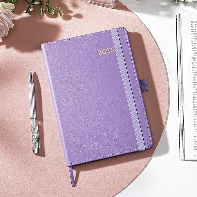 2026 Planner - Planner 2026, 2026 Weekly Monthly Planner, Jan.2026 - Dec.2026, 5.7'' x 8.4'', Thick Paper, Leather Cover, Pen Holder, Back Pocket, Bookmarks, Perfect Daily Organizer - Purple