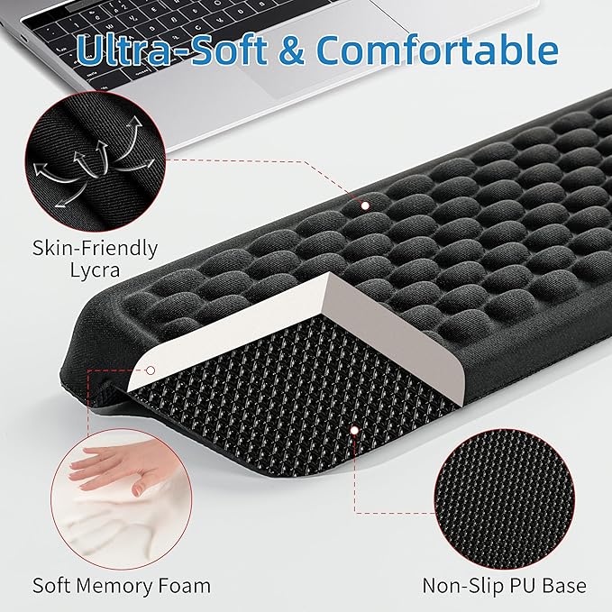 MEKASS L-Shaped Desk Wrist Rest Elbow, Forearm & Wrist Comfort Support for Table or Desk Edge, Non-Slip, Memory Foam Padding 2-Piece Set (Oval Black