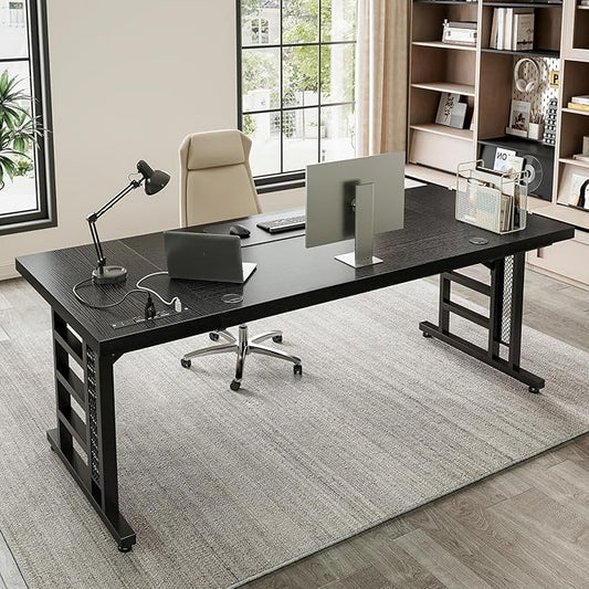 Coleshome 78 Inch Executive Desk with USB Ports, Large Computer Desk with Extra Thick, Long Mordern Office Desk, Workstation Business Furniture for Home Office, Black