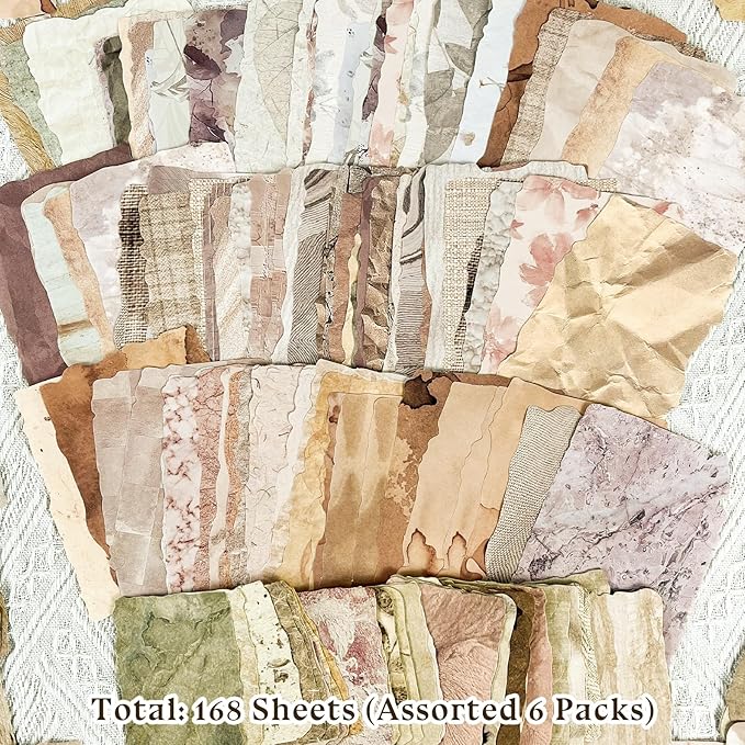 168 Sheets Scrapbook Paper and Embossed Textured Paper Assorted Set,Mixed Media Collage for Scrapbooking, Junk Journals, Card Making and Decoupage,3.5x5 Inch