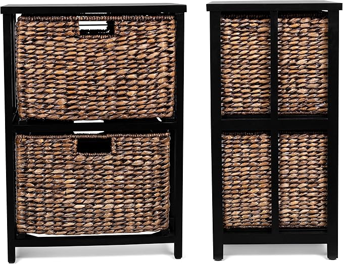 BIRDROCK HOME 2 Tiered File Cubby w/Wood Top - File Cabinet, Home Office Storage, Nightstand, Decorative Wooden Organizer | Desk, Modern Table, Shelves, Side Table, Craft Furniture - Brown Wash