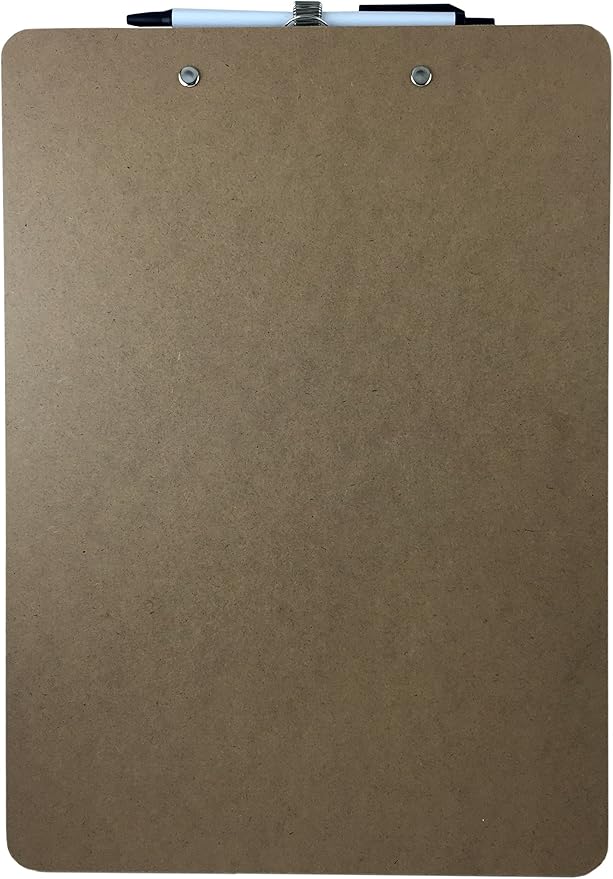 Pen Holder Clipboard, Letter Size, Low Profile Clip, Hardboard, 6-Pack (Pen Included)