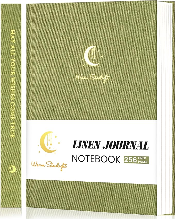 CAGIE Lined Journal Notebook for Women Men, A5 Hardcover Linen Journals For Writing 256 Pages, Aesthetic Womens Diary, Gifts 8.3'' x 5.7'' Olive