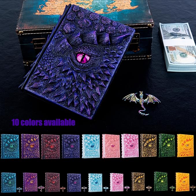 3D Dragon Eye Embossed Journal,Resin Engraving Notebook,Dnd notebook for Dragon Lovers ，Blank Paper,Hardcover Travel Notepad for Writing,Sketchbook,Collection,Gift,Decoration A4 and A5 Size (A5-Dark Purple-Lined-Brooch)