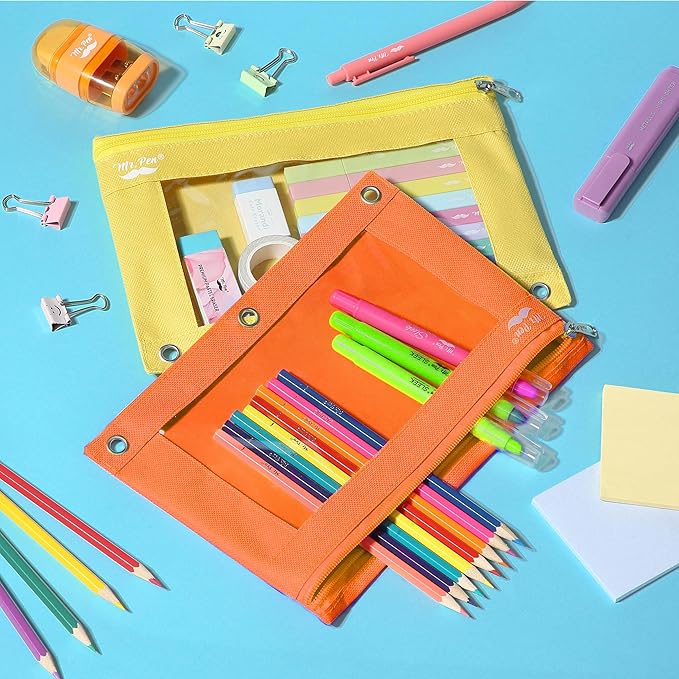 Mr. Pen- Pencil Pouch for 3 Ring Binder, 2 Pack, Yellow and Orange, 3 Ring Binder Pencil Pouch
