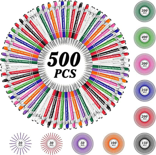 Max 500 Pcs Personalized Pens Bulk, Custom Pens with Free Engraving, Customized Stylus Tip Ballpoint Pen with Your Name Massage Text for School Office Business Graduation Anniversaries-500 Packs