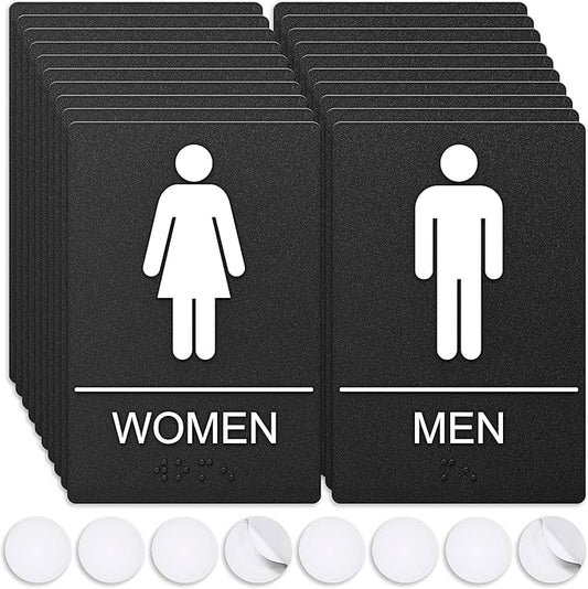 ASSURED SIGNS Bathroom Signs, Restroom Sign For Business - For Men and Women - 10 Pack - 9" by 6" - ADA Compliant with Braille - Strong Double-Sided Adhesives Included - Apply to Office, Home, Public Door/Wall