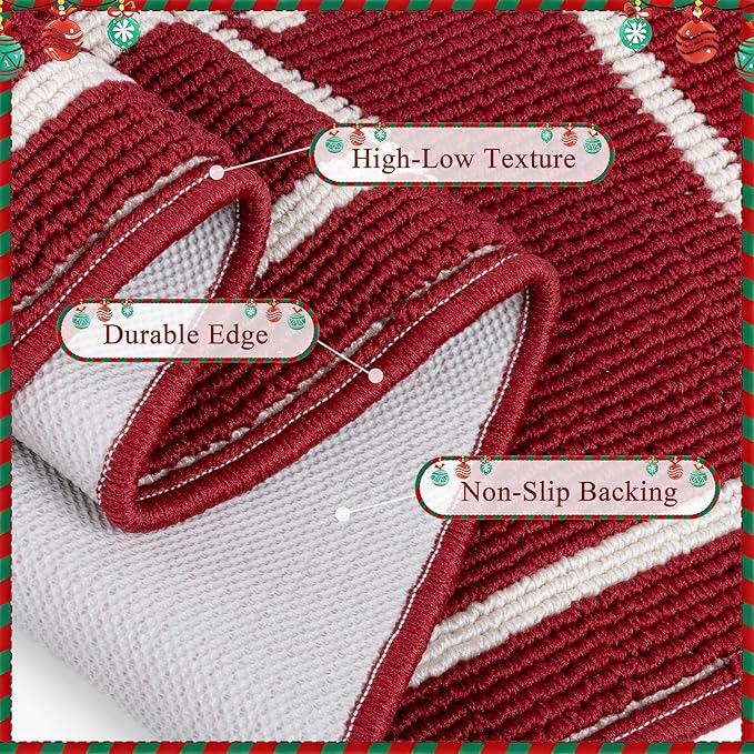 Christmas Doormat with Non Slip, Loop Pile Red and White Indoor Christmas Welcome Mat with Absorbent & Dirt-Trapping, Outdoor Christmas Tree Door Mat Front Porch Decor 32x48 Inch