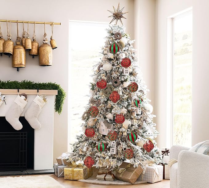 Hollyone 4.7 Inch Large Red and Green Christmas Ornaments 4Pcs Balls Ornaments Shatterproof Christmas Hanging Ornaments for Xmas Tree Decor Wedding Holiday Party Wreath Home Decor (Red & Green, 120mm)