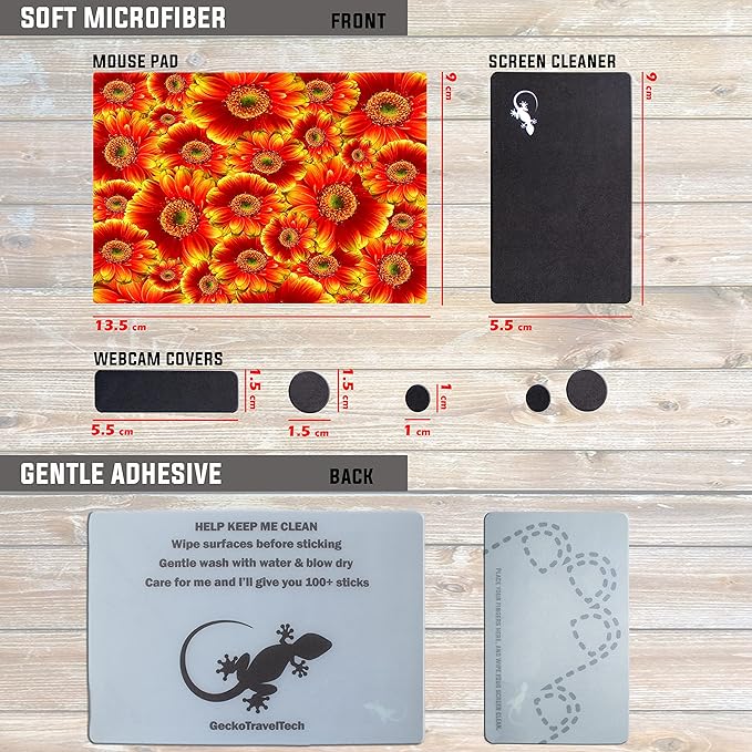 Adhesive Mouse Pad - Peel and Sticks to Any Surface - Travel Mouse Pad, Sticky for Any Surface - Excellent Tracking - Flowers GERBERAS