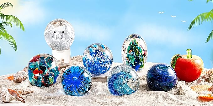 EUSTUMA Hand Blown Glass Penguin Paperweight,Sea Animal Ornament for Fish Tank Aquarium,Sea Animals Collection for Birthday Gift,Paperweight Glass Ball