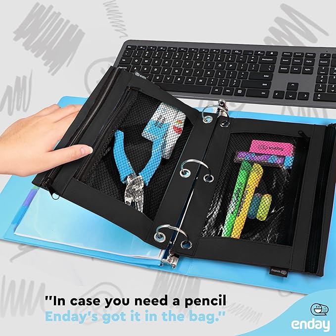 Enday Black Pencil Pouch for 3 Ring Binder (2 Pack) Binder Pencil Pouch, 3 Ring Pencil Pouch for Binder, Pencil Bags, Zippered Pencil Pouch, Pencil Case for Binder