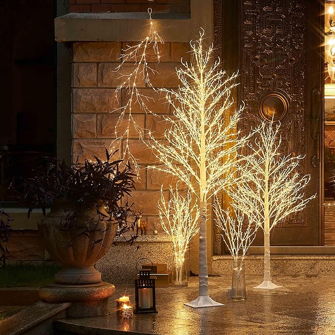 Hairui Lighted Birch Garland 6FT 120 LED Fairy Lights Plug in Pre-lit Twig Vine Lights for Christmas Fireplace Mantle Table Decoration Indoor Outdoor